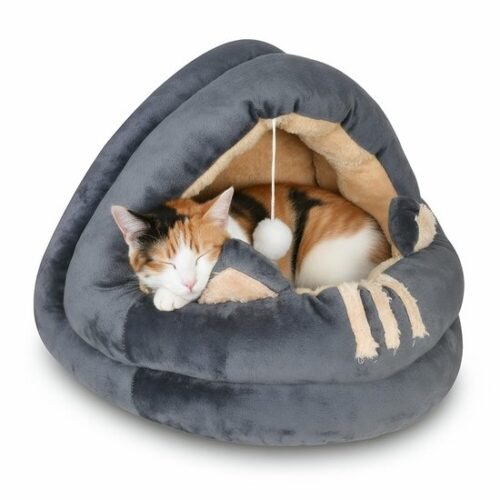 Ibenzoa® Gezellig en stijlvol kattenbed met zacht kussen en speelbal voor binnen