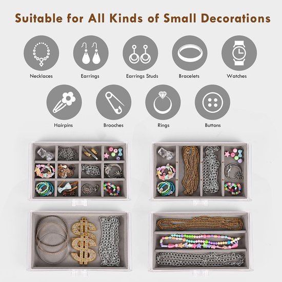 Ibenzoa® Transparante sieradenopberger met fluwelen lade-inzet voor kettingen en ringen Ibenzoa® Transparante sieradenopberger met fluwelen lade-inzet voor kettingen en ringen