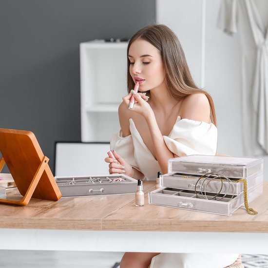 Ibenzoa® Transparante sieradenopberger met fluwelen lade-inzet voor kettingen en ringen Ibenzoa® Transparante sieradenopberger met fluwelen lade-inzet voor kettingen en ringen