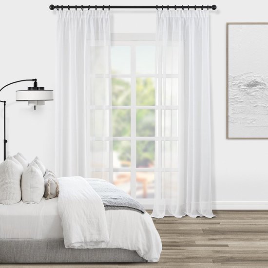 Ibenzoa® Transparante lichte gordijnen met linnen uitstraling voor privacy en decoratie