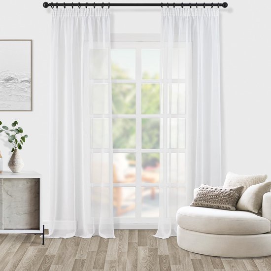 Ibenzoa® Transparante lichte gordijnen met linnen uitstraling voor privacy en decoratie