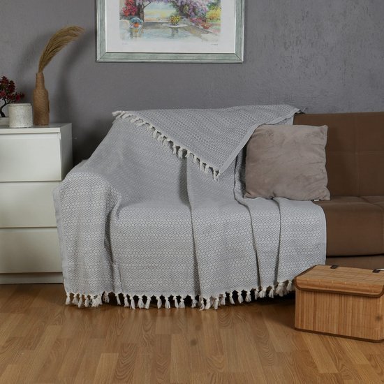 Ibenzoa® Comfortabele katoenen deken voor eenpersoonsbed en bank in grijstinten
