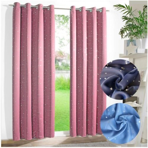 Ibenzoa® Roze verduisteringsgordijn met zilveren sterren voor kinderkamer