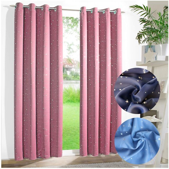 Ibenzoa® Roze verduisteringsgordijn met zilveren sterren voor kinderkamer