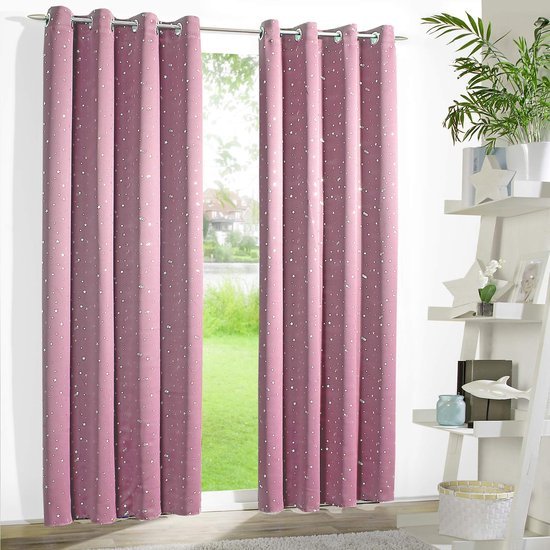 Ibenzoa® Roze verduisteringsgordijn met zilveren sterren voor kinderkamer