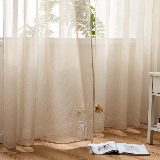 Ibenzoa® Transparante beige vitrage set met moderne inslagringen voor woonkamer en slaapkamer