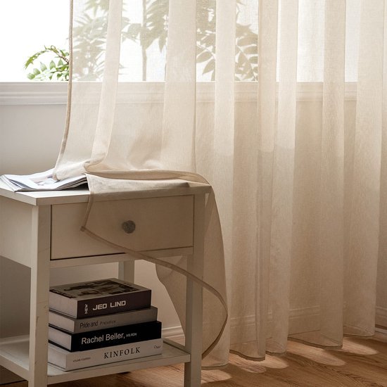 Ibenzoa® Transparante beige vitrage set met moderne inslagringen voor woonkamer en slaapkamer