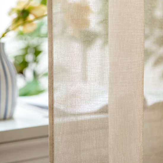 Ibenzoa® Transparante beige vitrage set met moderne inslagringen voor woonkamer en slaapkamer