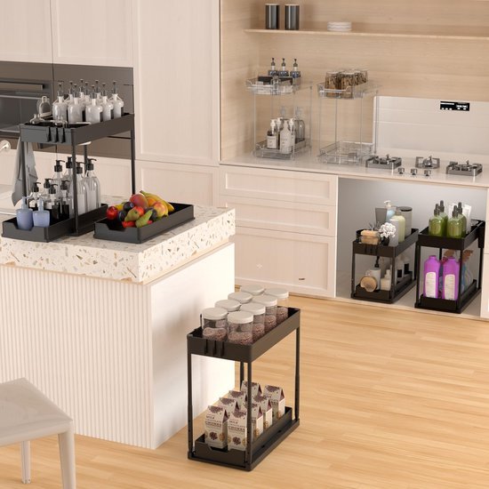 Ibenzoa® Dubbele onderkast organizer met schuiflade en accessoires voor badkamer en keuken Ibenzoa® Dubbele onderkast organizer met schuiflade en accessoires voor badkamer en keuken