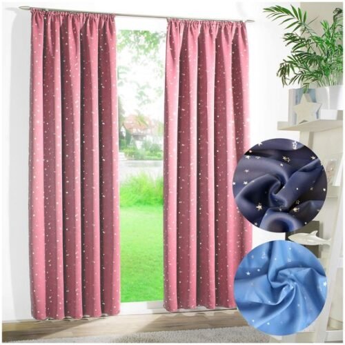 Ibenzoa® Roze verduisteringsgordijn met zilveren sterren voor kinderkamer