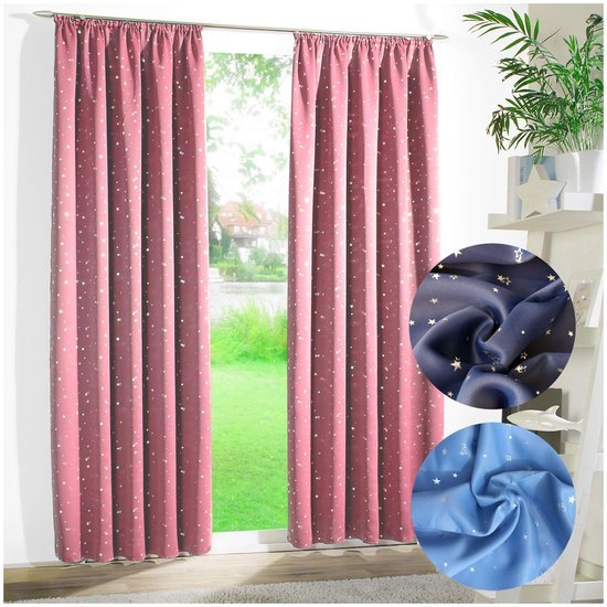 Ibenzoa® Roze verduisteringsgordijn met zilveren sterren voor kinderkamer