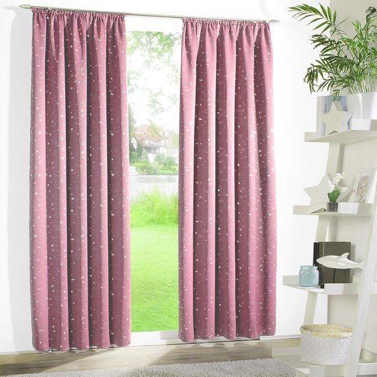 Ibenzoa® Roze verduisteringsgordijn met zilveren sterren voor kinderkamer