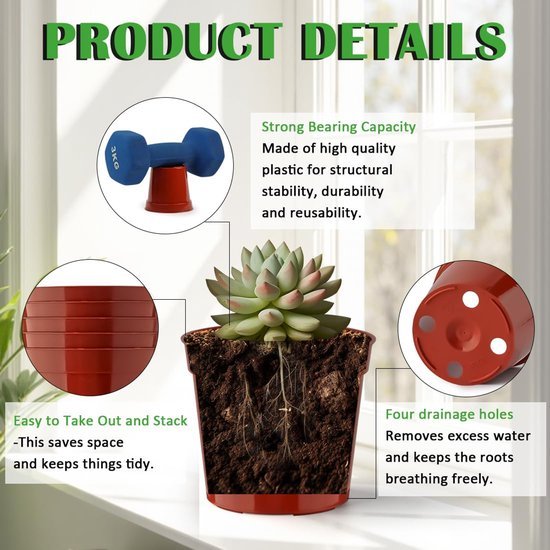 Unyqoos® Ronde kunststof plantenpotten voor succulenten met goede waterafvoer