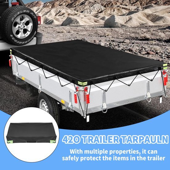 Ibenzoa® Weerbestendig afdekzeil voor aanhangers met reflecterende strepen en elastische touwen