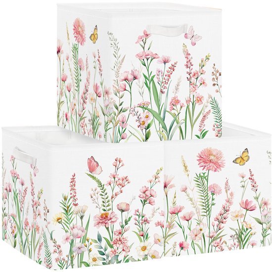 Ibenzoa® Set van drie opvouwbare opbergdozen met bloemenmotief en handgrepen