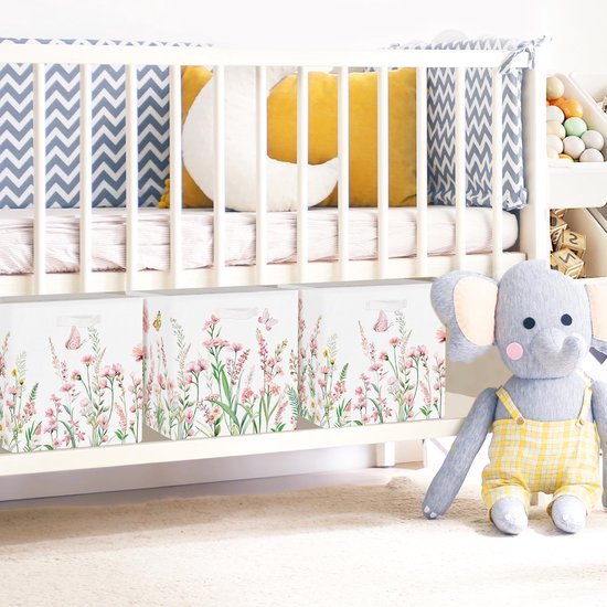 Ibenzoa® Set van drie opvouwbare opbergdozen met bloemenmotief en handgrepen