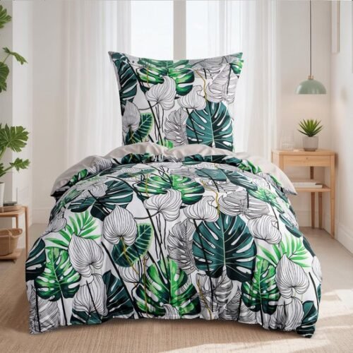 Ibenzoa® Zacht en Strijkvrij Beddengoed van Microvezel met Plantenpatroon en Ritssluiting