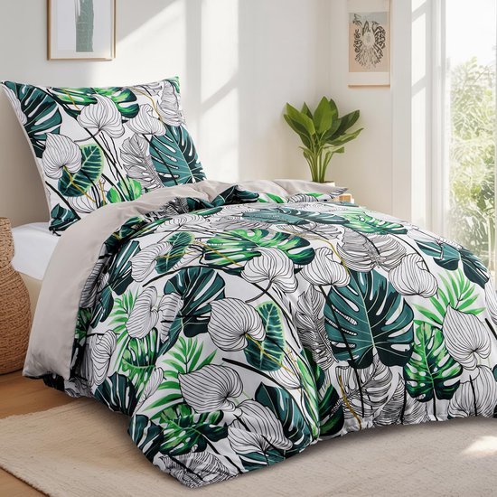 Ibenzoa® Zacht en Strijkvrij Beddengoed van Microvezel met Plantenpatroon en Ritssluiting