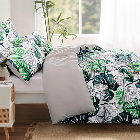 Ibenzoa® Zacht en Strijkvrij Beddengoed van Microvezel met Plantenpatroon en Ritssluiting