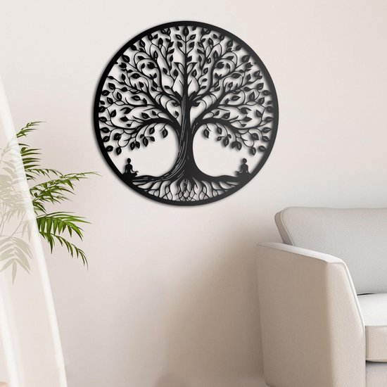 Ibenzoa® Ronde metalen wanddecoratie met levensboomontwerp voor elke ruimte