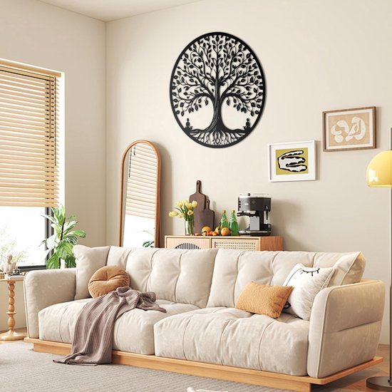 Ibenzoa® Ronde metalen wanddecoratie met levensboomontwerp voor elke ruimte