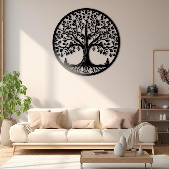 Ibenzoa® Ronde metalen wanddecoratie met levensboomontwerp voor elke ruimte