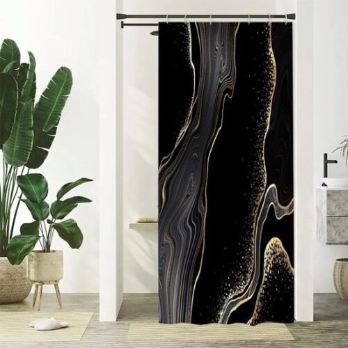 Ibenzoa® Stijlvol zwart en goud douchegordijn met marmerlook voor moderne badkamer