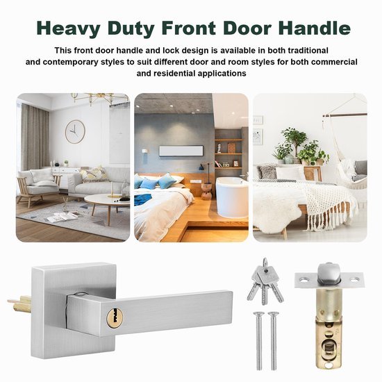 Ibenzoa® Moderne zilveren deurklink met slot voor veiligheid en stijl in huis