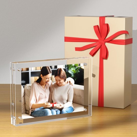 Unyqoos® Set van drie frameloze acryl fotolijsten voor dubbelzijdig gebruik op bureau