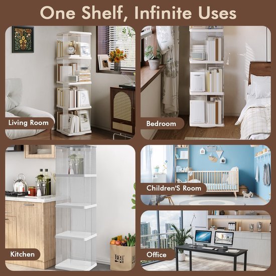 Ibenzoa® Draaibare boekenkast met vier niveaus voor compacte opbergruimte