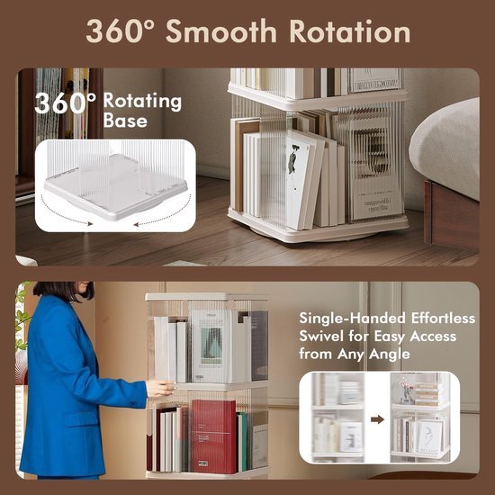 Ibenzoa® Draaibare boekenkast met vier niveaus voor compacte opbergruimte