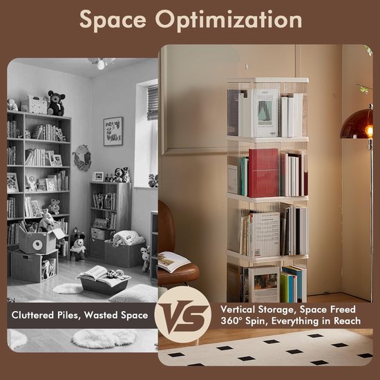 Ibenzoa® Draaibare boekenkast met vier niveaus voor compacte opbergruimte