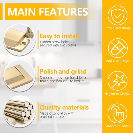 Unyqoos® Set van vier stijlvolle gouden kastgrepen voor moderne inrichting