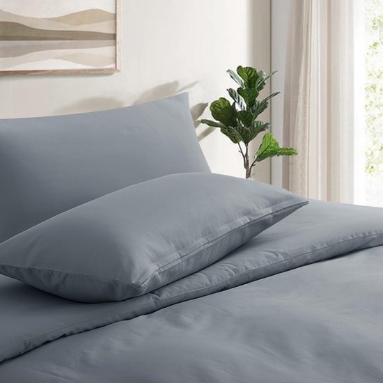 Unyqoos® Set van 2 ademende katoenen kussenslopen met ritssluiting in grijstint