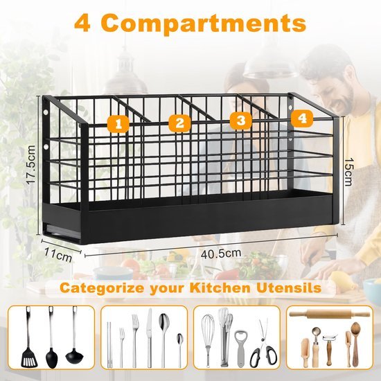 Ibenzoa® Stijlvolle en functionele keukengereihouder met vier vakken voor werkblad of wand
