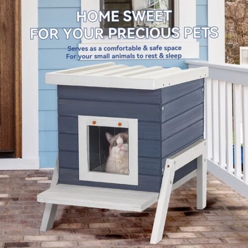 Ibenzoa® Weerbestendig buitenhuis voor katten met verhoogde bodem en balkon