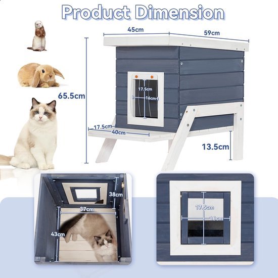 Ibenzoa® Weerbestendig buitenhuis voor katten met verhoogde bodem en balkon
