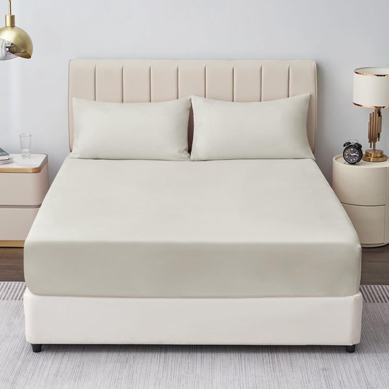 Ibenzoa® Beige hoeslaken van microvezel voor matrassen tot 40 cm hoogte
