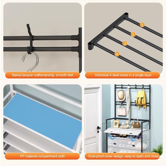 Ibenzoa® Ruim kledingrek met hoedenhaken en schoenenrekken voor diverse opbergruimtes Ibenzoa® Ruim kledingrek met hoedenhaken en schoenenrekken voor diverse opbergruimtes