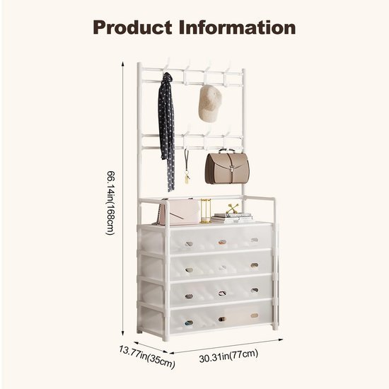 Ibenzoa® Ruim kledingrek met hoedenhaken en schoenenrekken voor diverse opbergruimtes Ibenzoa® Ruim kledingrek met hoedenhaken en schoenenrekken voor diverse opbergruimtes