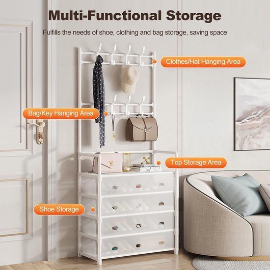 Ibenzoa® Ruim kledingrek met hoedenhaken en schoenenrekken voor diverse opbergruimtes Ibenzoa® Ruim kledingrek met hoedenhaken en schoenenrekken voor diverse opbergruimtes