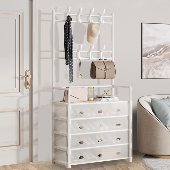 Ibenzoa® Ruim kledingrek met hoedenhaken en schoenenrekken voor diverse opbergruimtes Ibenzoa® Ruim kledingrek met hoedenhaken en schoenenrekken voor diverse opbergruimtes