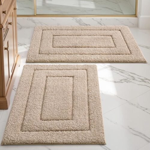 Ibenzoa® Set van 2 Zachte Antislip Badmatten voor Douche en Toilet in Beige
