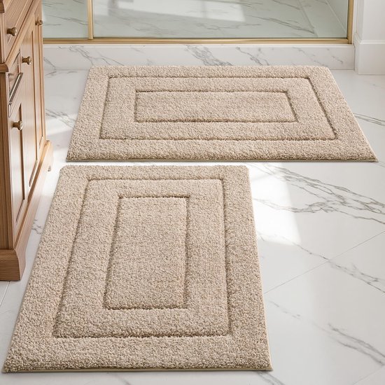 Ibenzoa® Set van 2 Zachte Antislip Badmatten voor Douche en Toilet in Beige