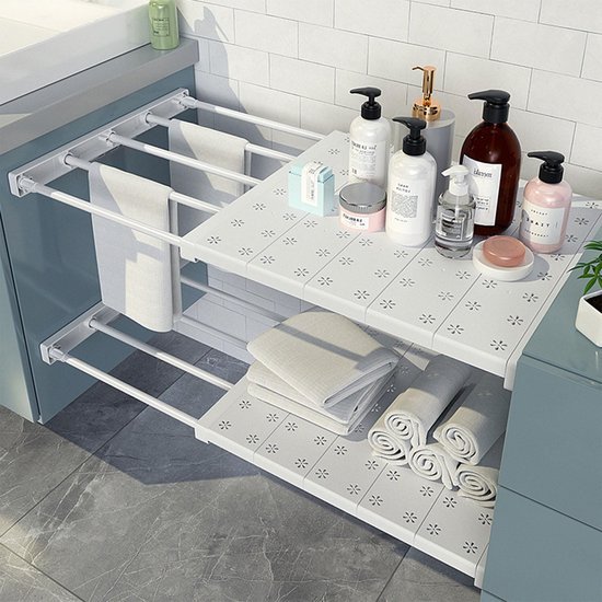 Ibenzoa® Verstelbaar telescopisch rek voor extra opbergruimte in kasten en keukens