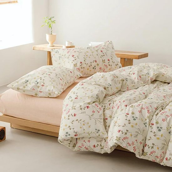 Ibenzoa® Comfortabele katoenen dekbedovertrek set met bloemenpatroon en ritssluiting