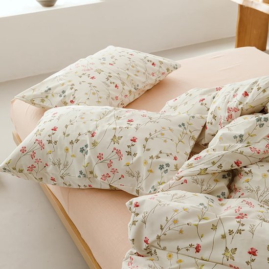 Ibenzoa® Comfortabele katoenen dekbedovertrek set met bloemenpatroon en ritssluiting