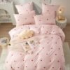 Ibenzoa® Roze Kinderbeddengoedset met Hartjespatroon en Gestreept Ontwerp van Microvezel Ibenzoa® Roze Kinderbeddengoedset met Hartjespatroon en Gestreept Ontwerp van Microvezel