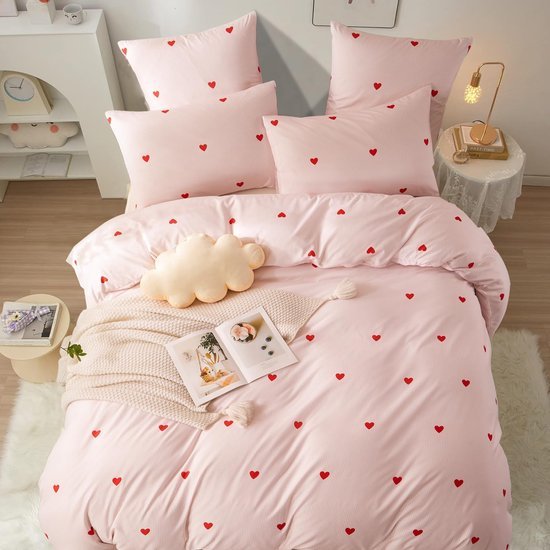 Ibenzoa® Roze Kinderbeddengoedset met Hartjespatroon en Gestreept Ontwerp van Microvezel Ibenzoa® Roze Kinderbeddengoedset met Hartjespatroon en Gestreept Ontwerp van Microvezel
