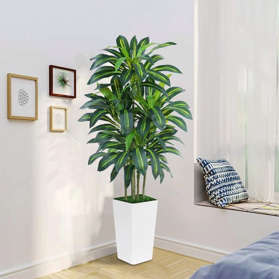 Ibenzoa® Levensechte dracaena kunstplant 180 cm met elegante witte plantenbak